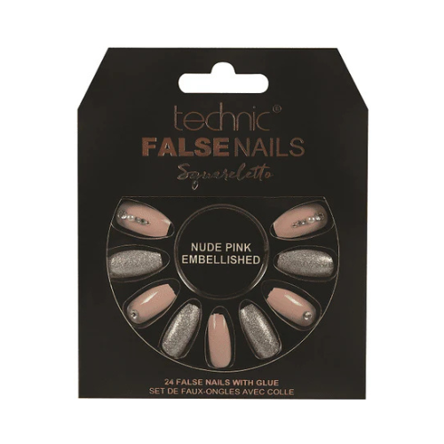 Technic False Nails Squareletto Nude Pink Embellished