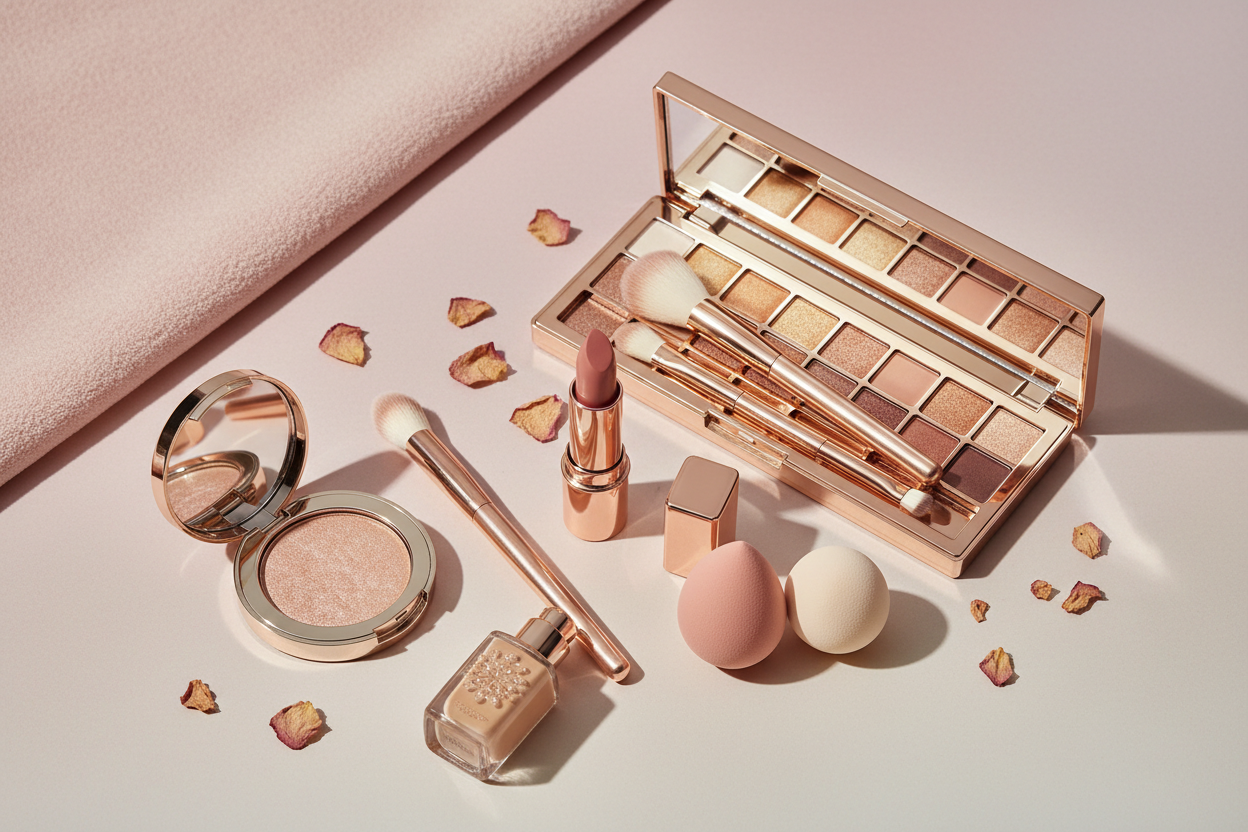 makeup products in an aesthetic look